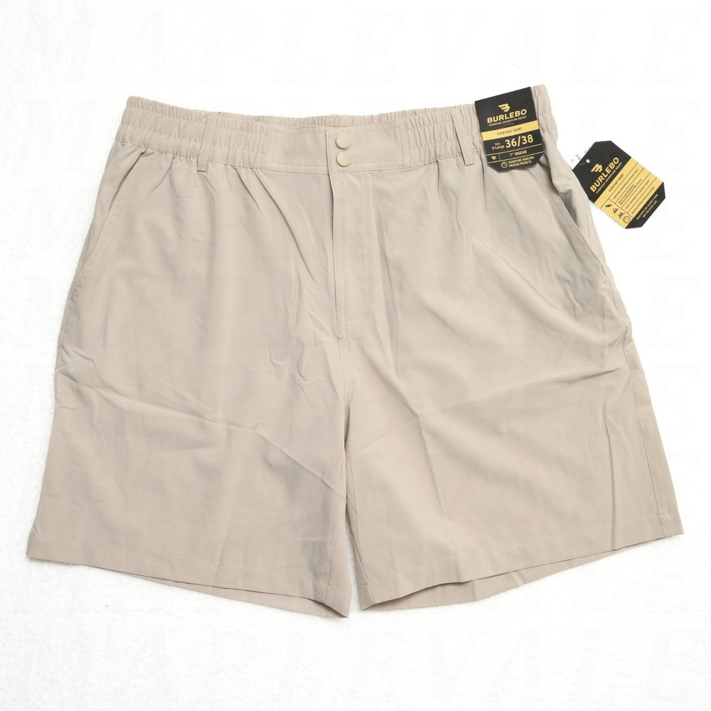 Burlebo Everyday Short Men's Sz XL 36/38 Beige 7" Inseam Cowboy Pocket Print NWT